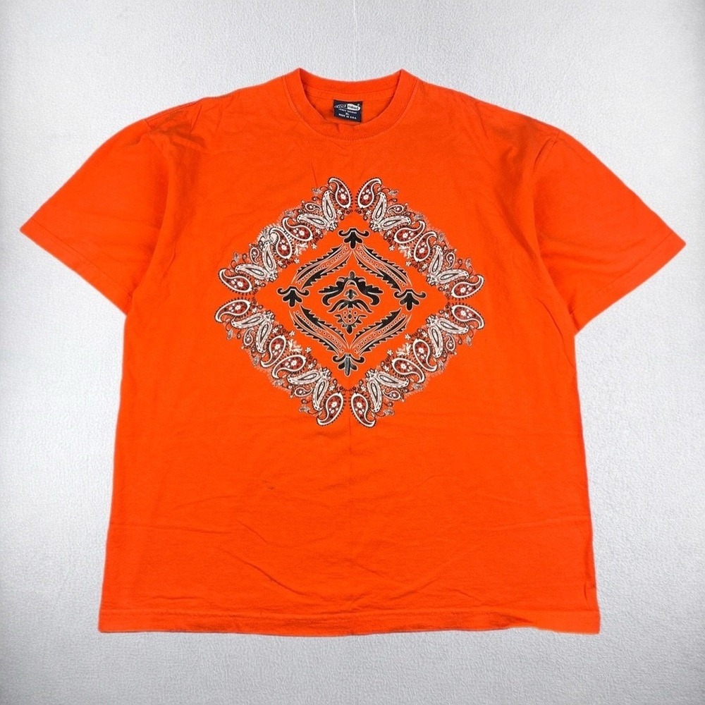 VTG Get Naked T Shirt Mens XL Orange Paisley Bandana Graphic Heavy Weight USA